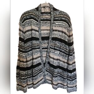 FYLO OPEN FRONT TEXTURED GRAY BLACK TAN CARDIGAN SWEATER SIZE MEDIUM EUC